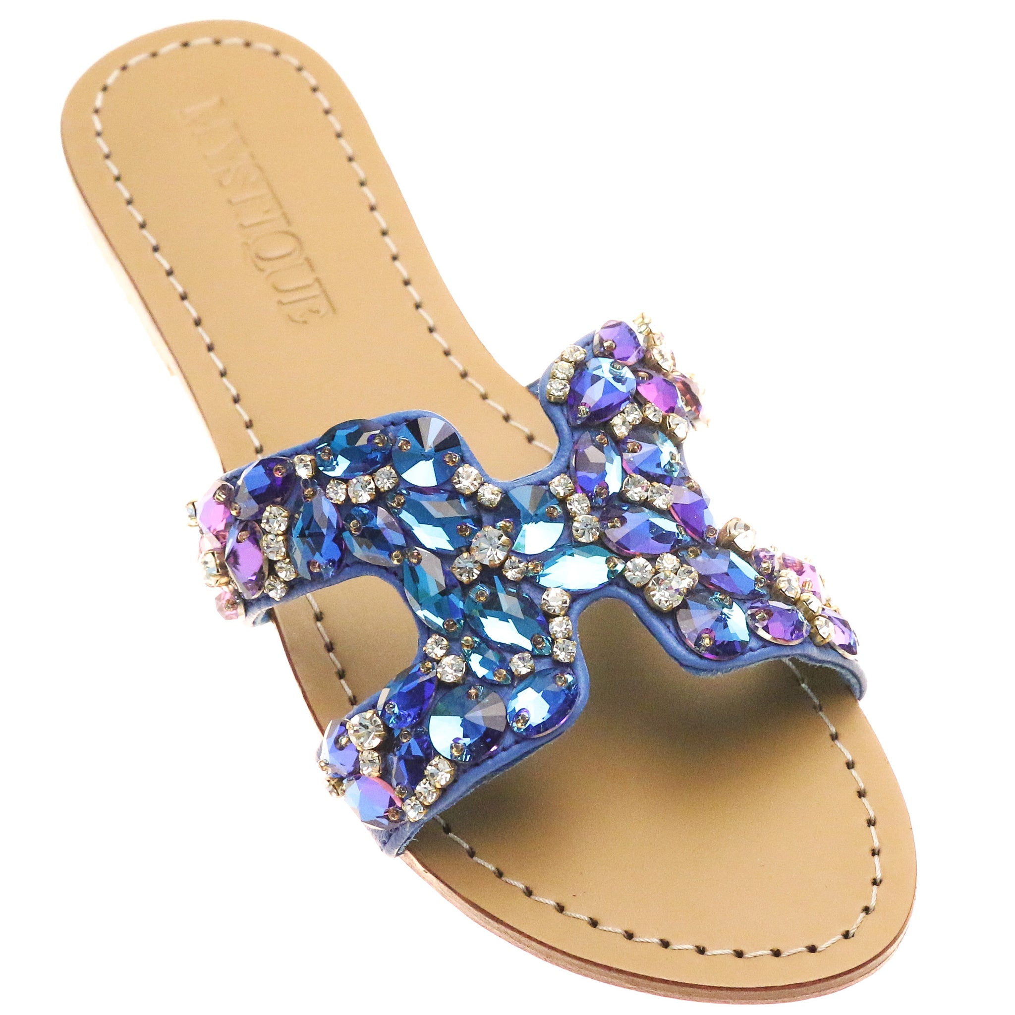 Crystal- Women's Embellished Navy Blue Slide Sandals | Mystique Sandals 9 / Blue