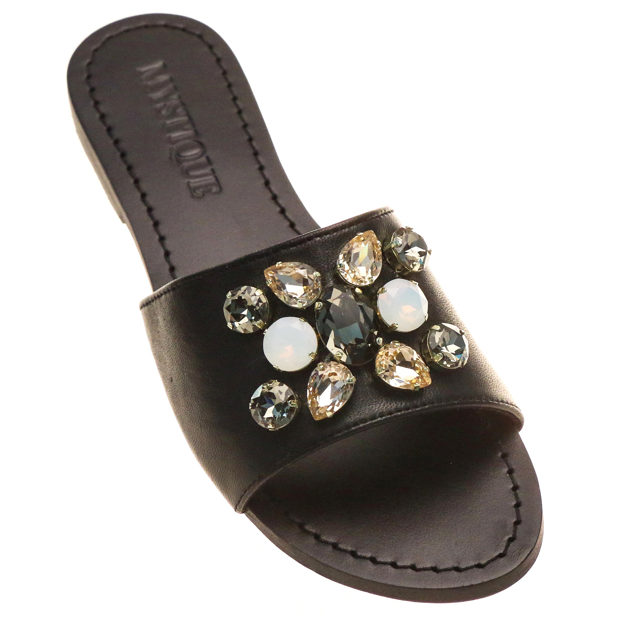 Kentucky Women's Black Jeweled Flat Sandals Mystique Sandals