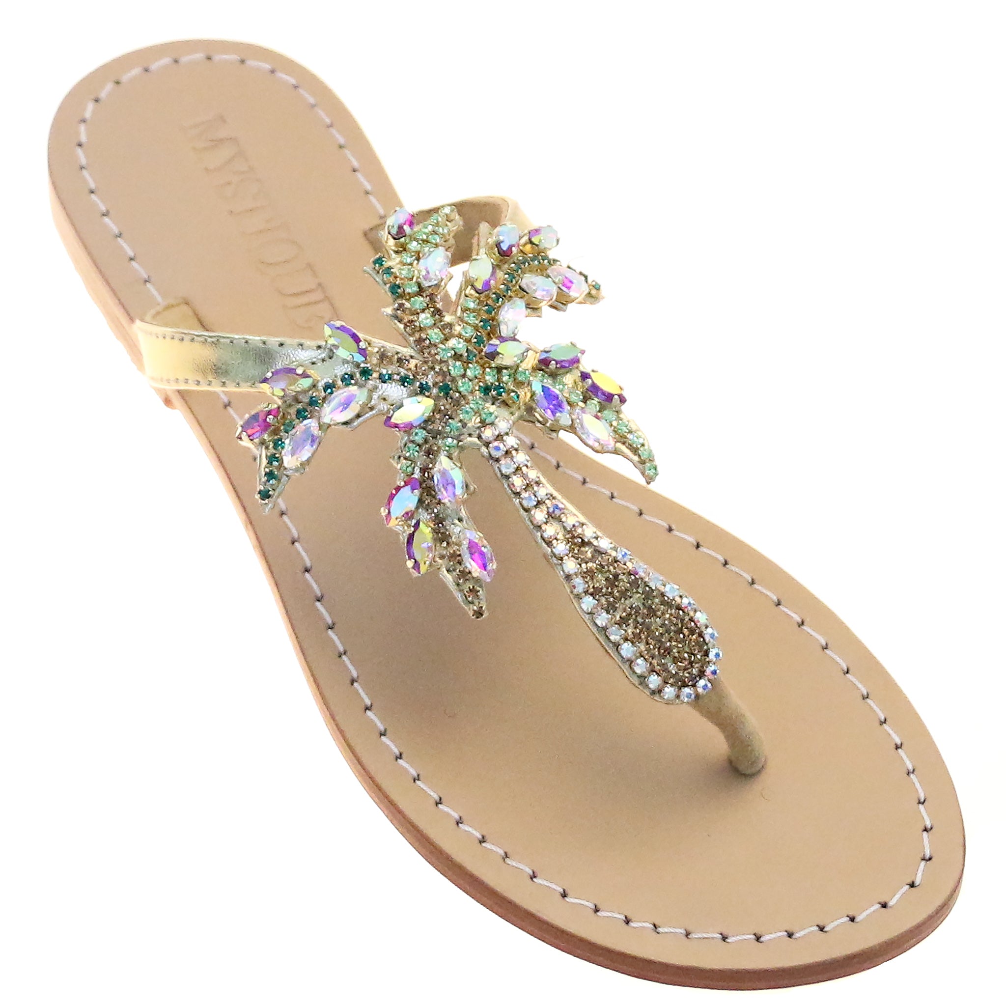 Aden - Women's Rhinestone Palm Tree Thong Sandals