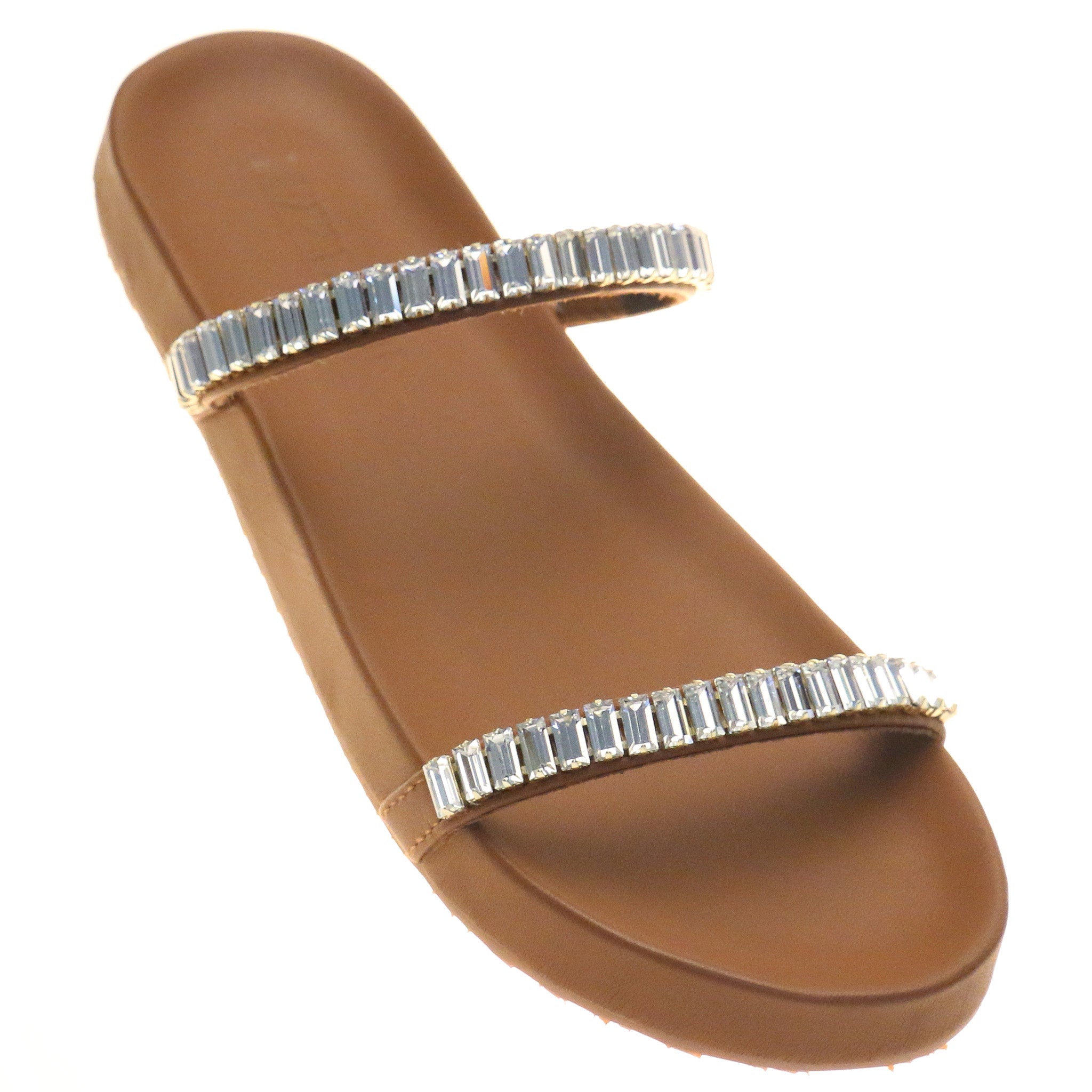 Auckland Women's Brown Diamonte Slide Sandals Mystique Sandals