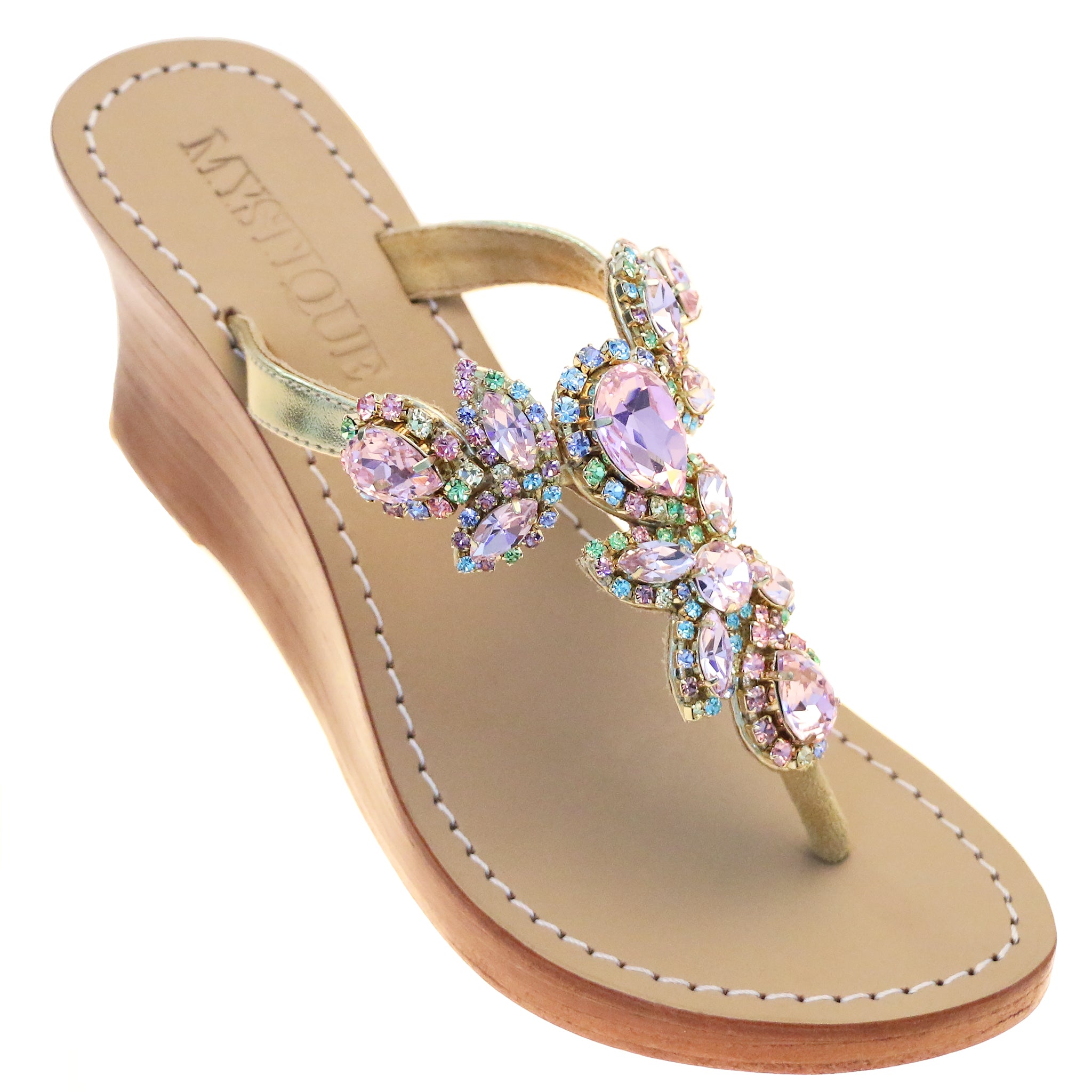 Belize Women's Pink Jeweled Wedge Sandals Mystique Sandals