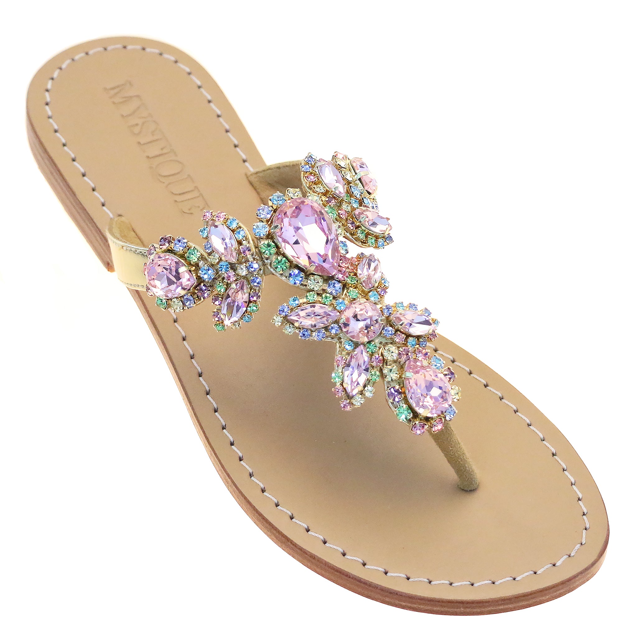 Pink jeweled sandals hot sale