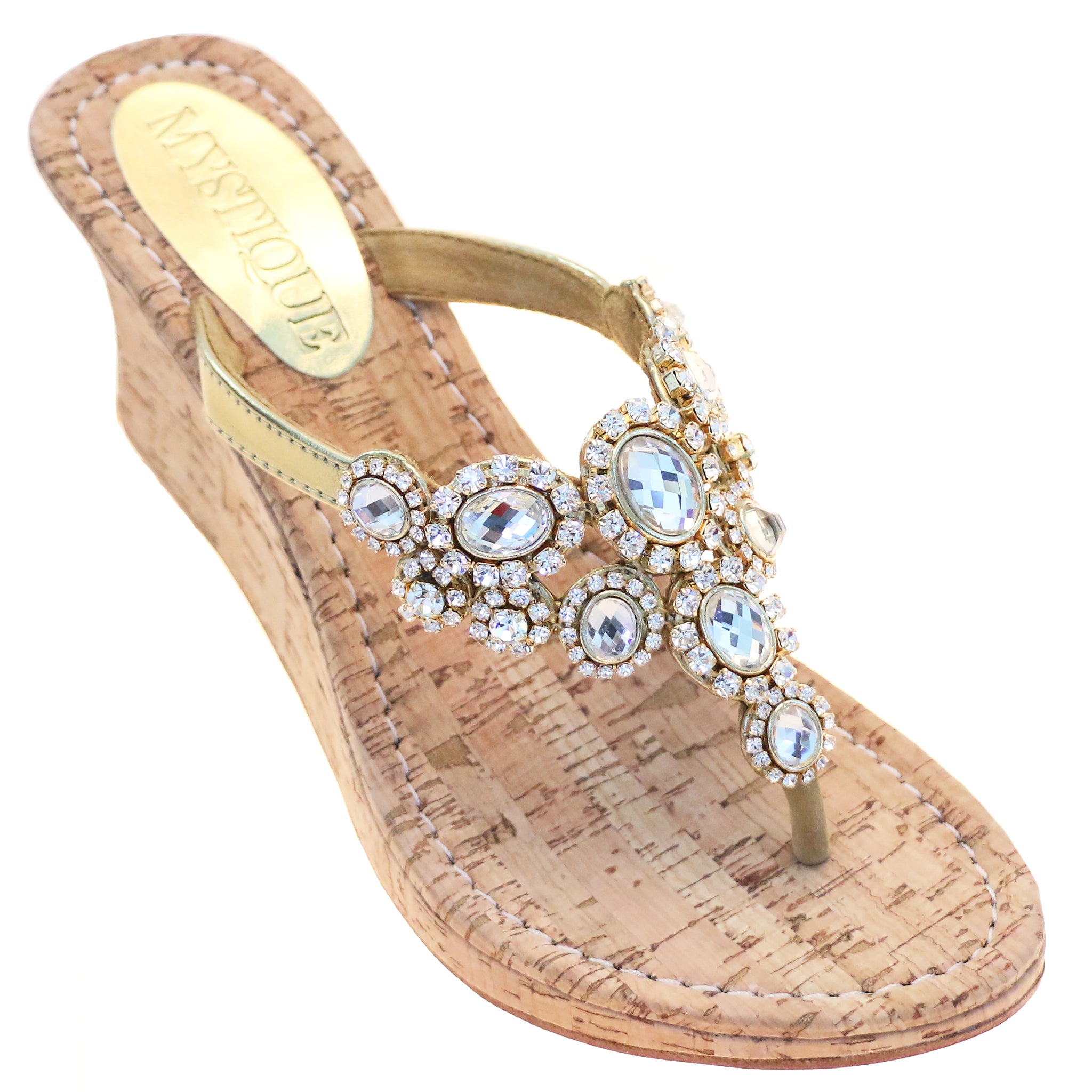 Gold thong top wedge sandals
