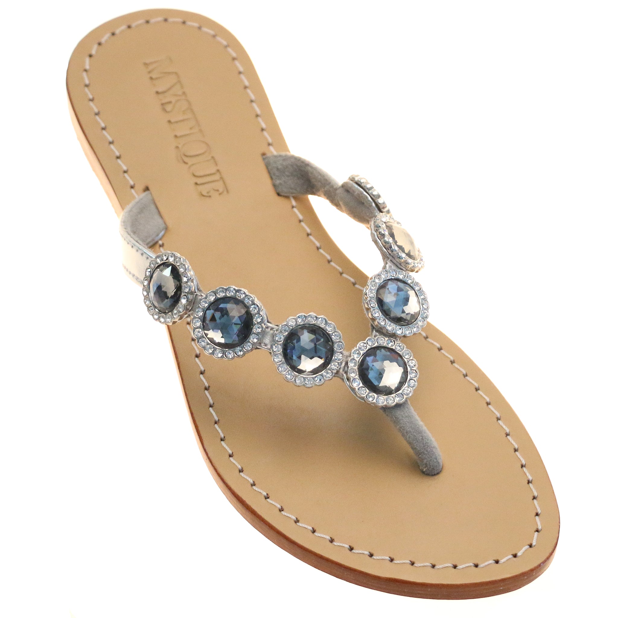 Oceanside Women's Black Jeweled Leather Sandals Mystique Sandals