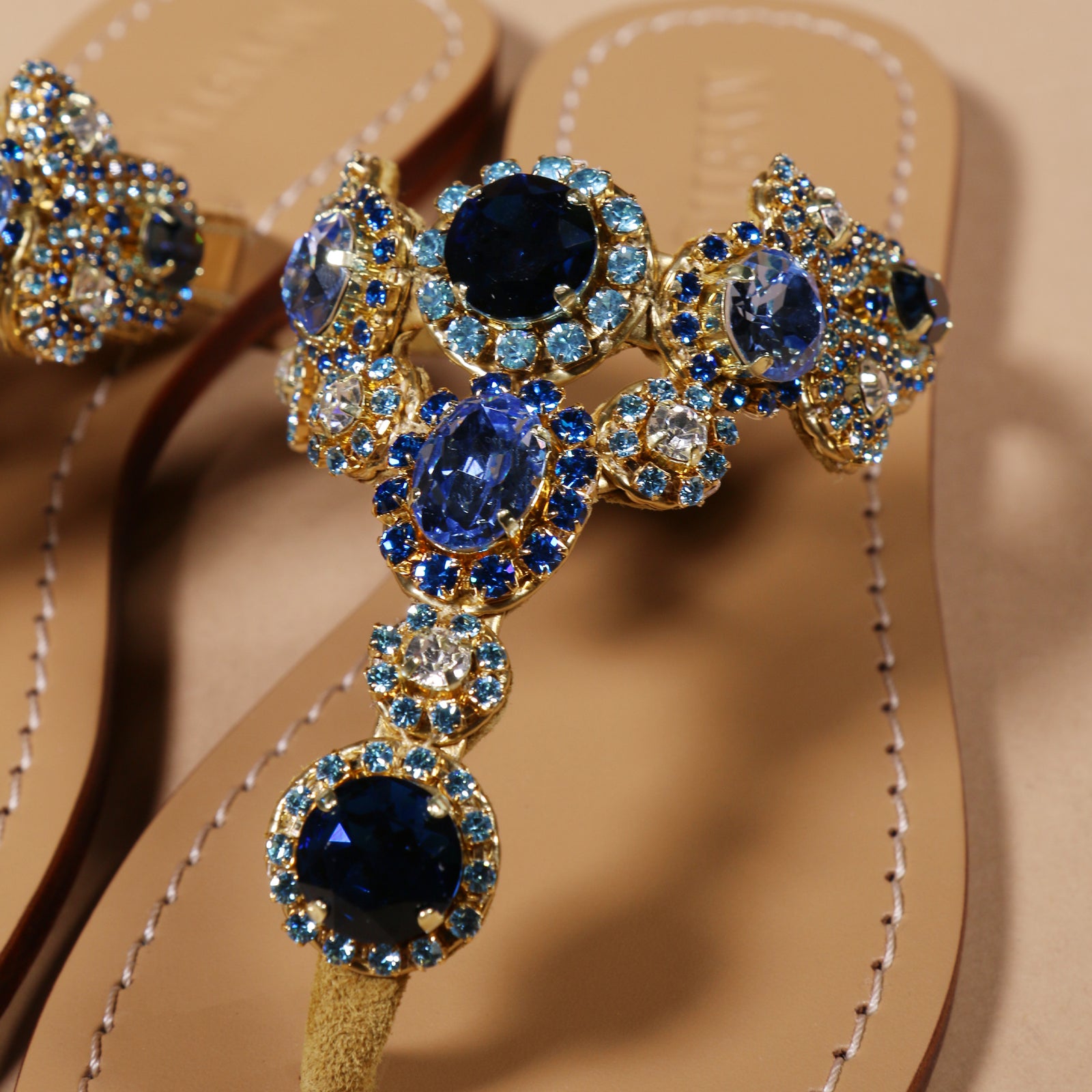 San Diego Sandal Blue -Women's Blue Leather Jeweled Sandals