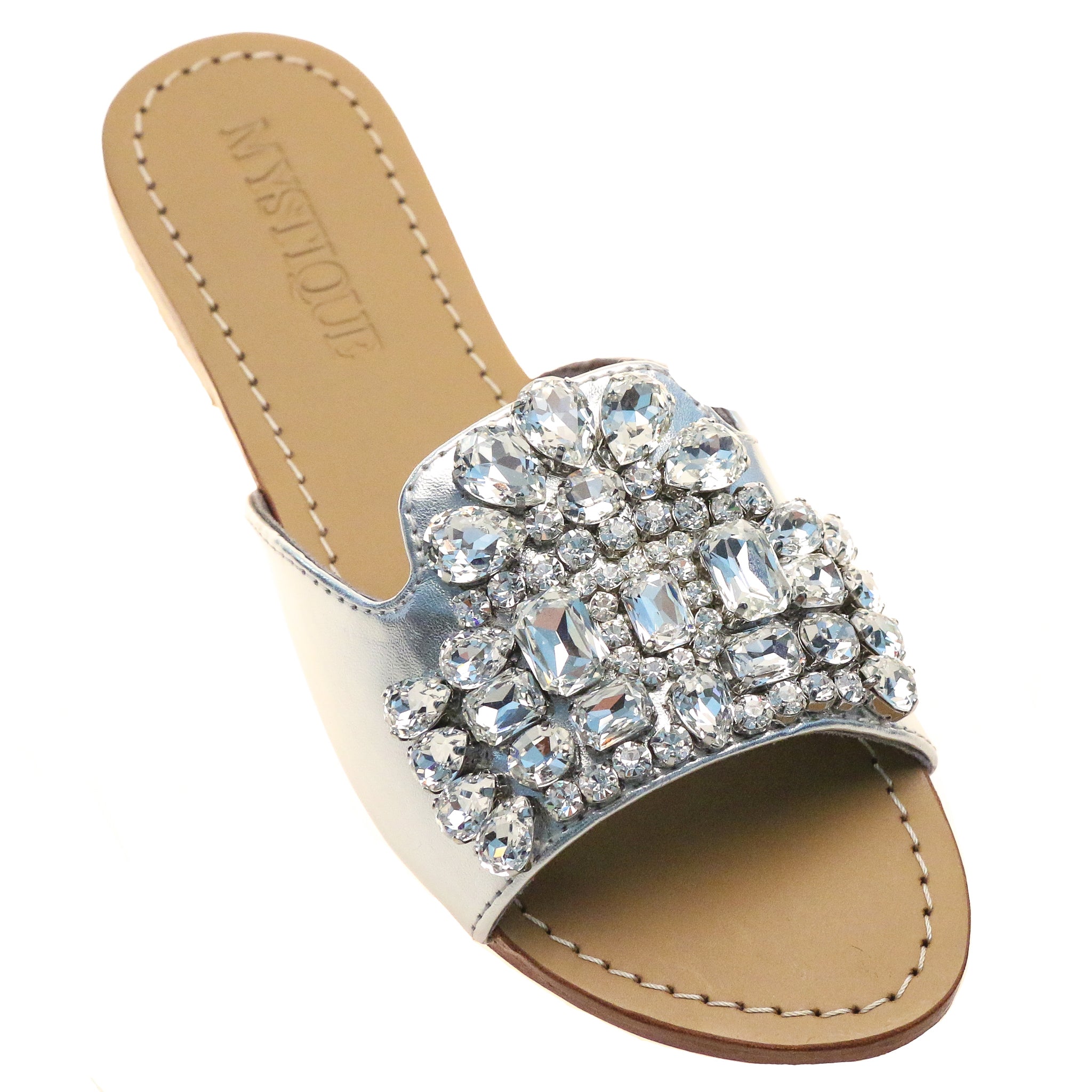 Calais - Women's Silver Jeweled Sandals | Mystique Sandals