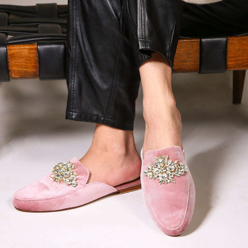 Charlotte Mule Pink Velvet-In Stock