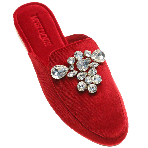 Louisville- Women's Denim Embelished Slide Sandals | Mystique Sandals 12 / Dark Denim/Pearl
