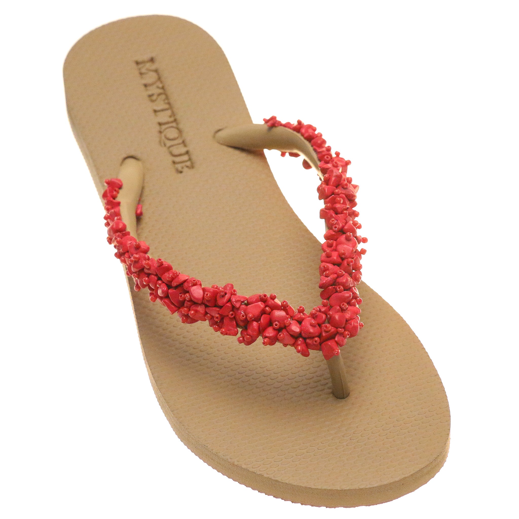 Coral Bay- Women's Beachy Coral Jeweled Flip Flops | Mystique Sandals