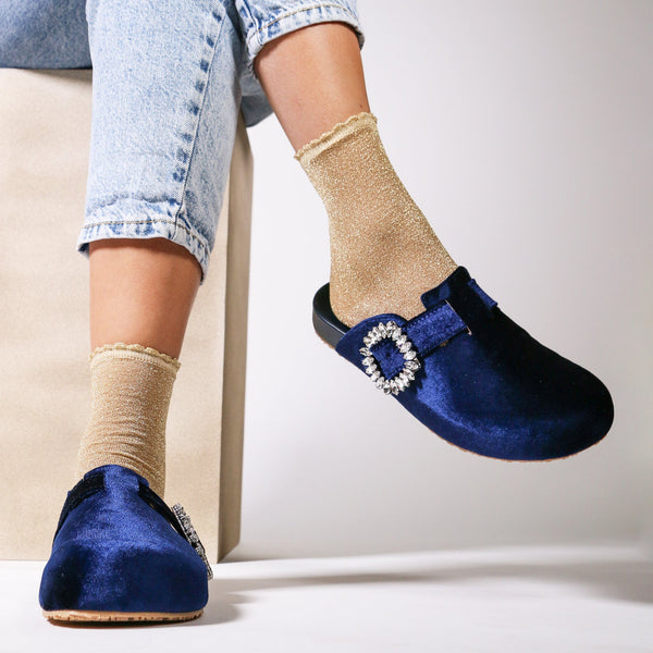 Hartford Mule Navy Velvet-In Stock