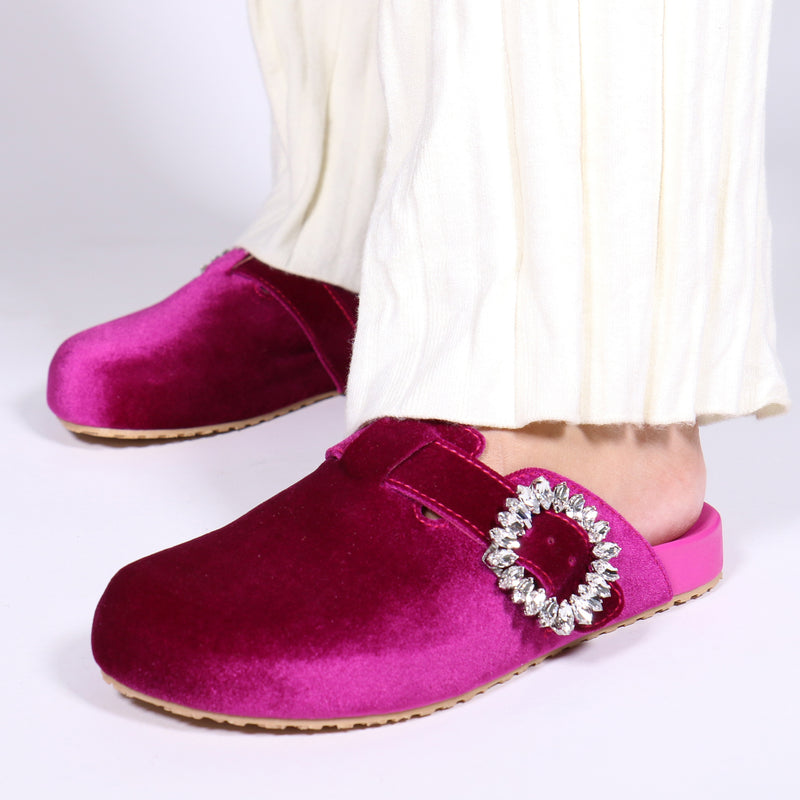 Hartford Mule Dark Pink Velvet-In Stock