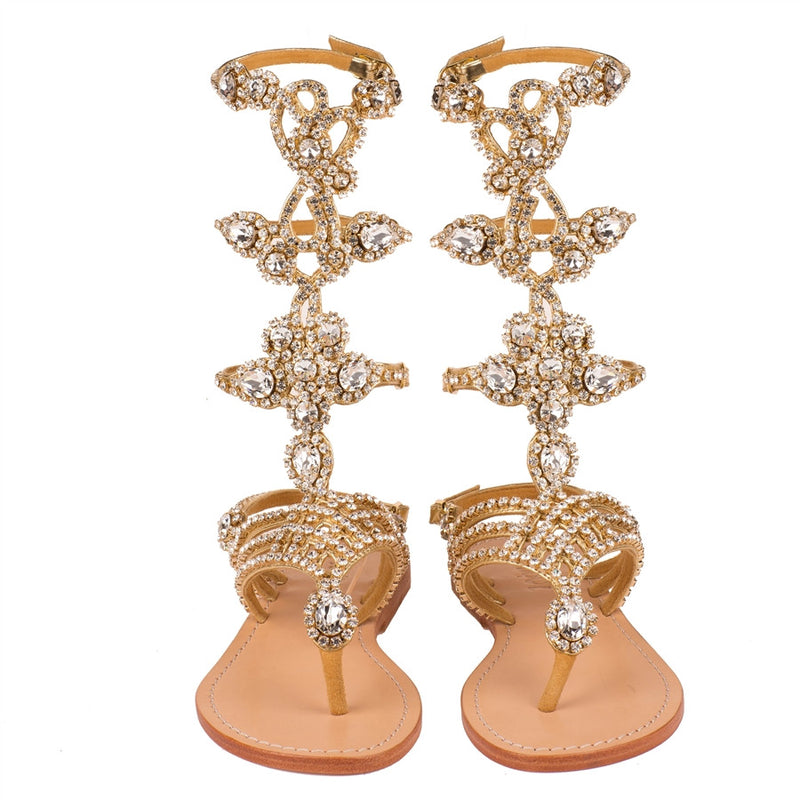 Gold rhinestone gladiator sandals sales