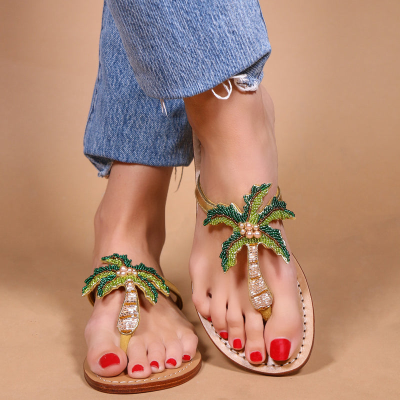 Addison - Women's Beaded Palm Tree Thong Sandals