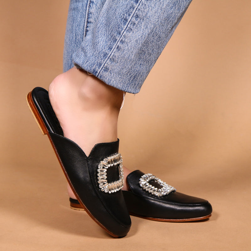 Chicago Mule Black Leather