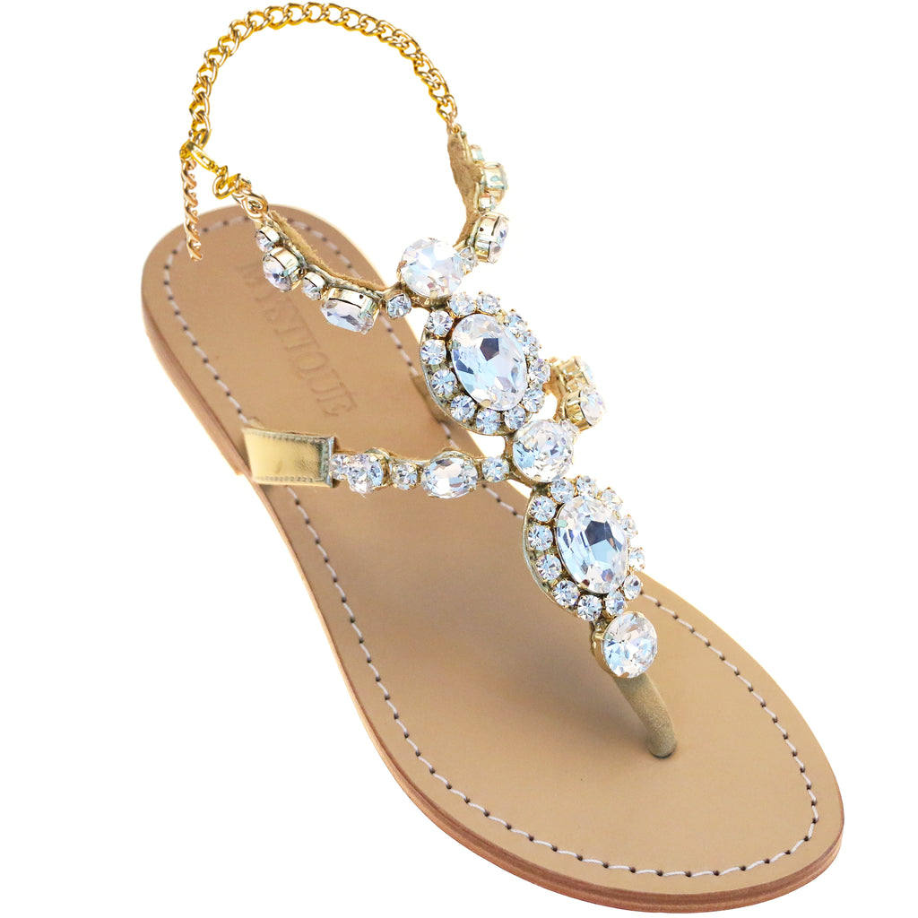 Gold jeweled flat sandals outlet