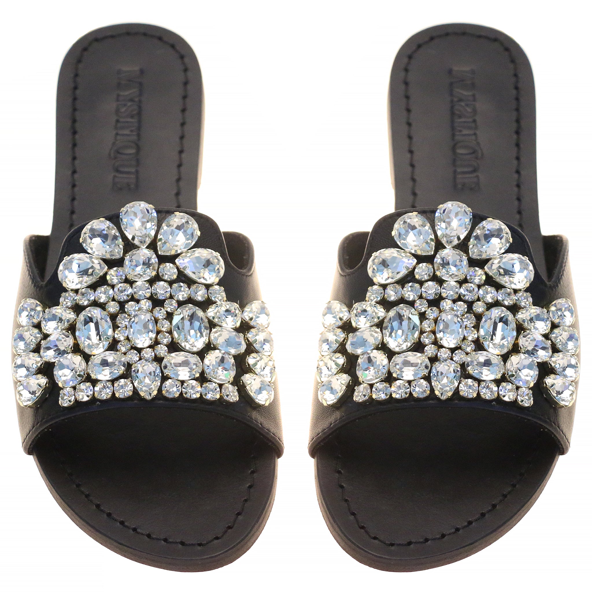 Cali Women's Black Jeweled Flat Sandals Mystique Sandals
