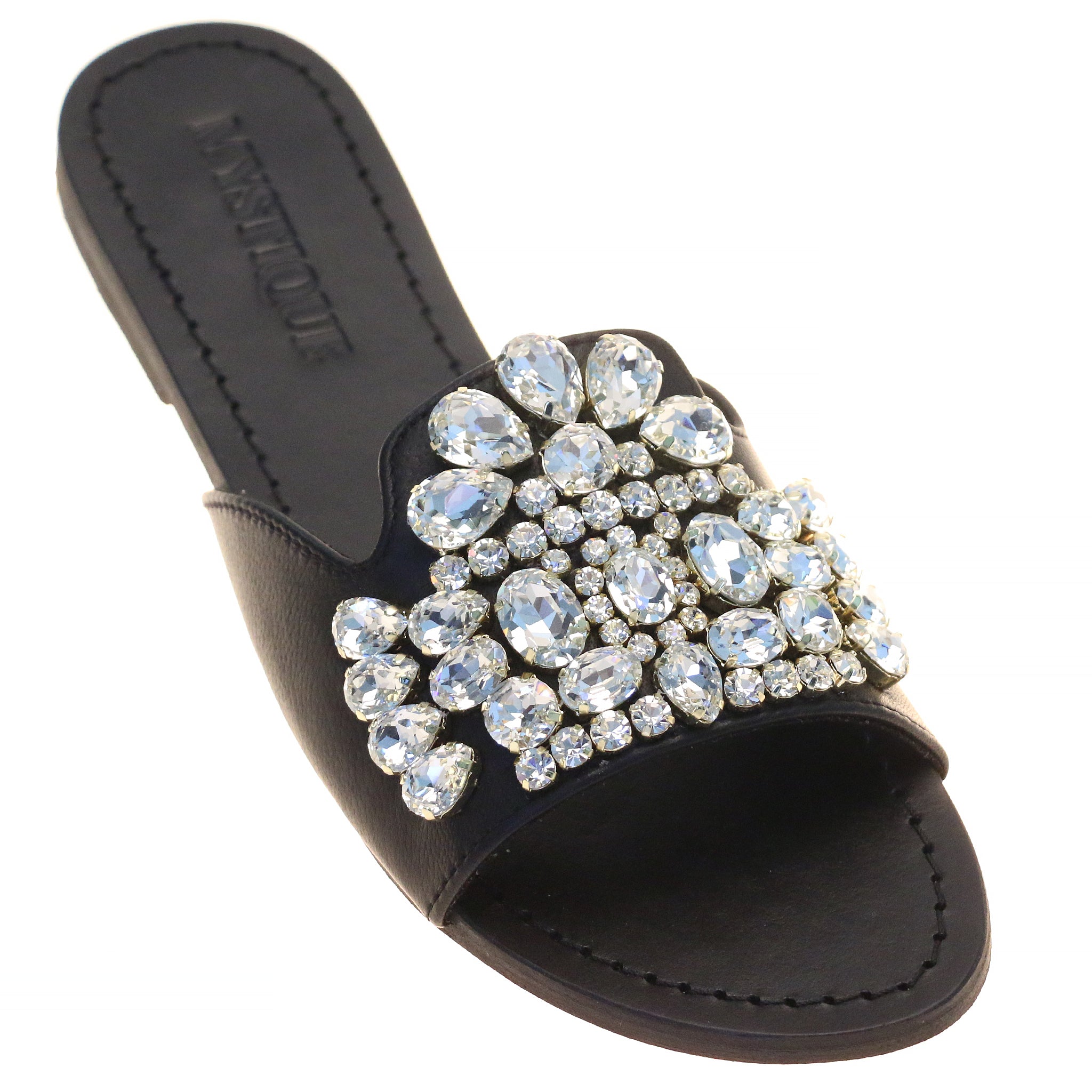 Cali Women's Black Jeweled Flat Sandals Mystique Sandals