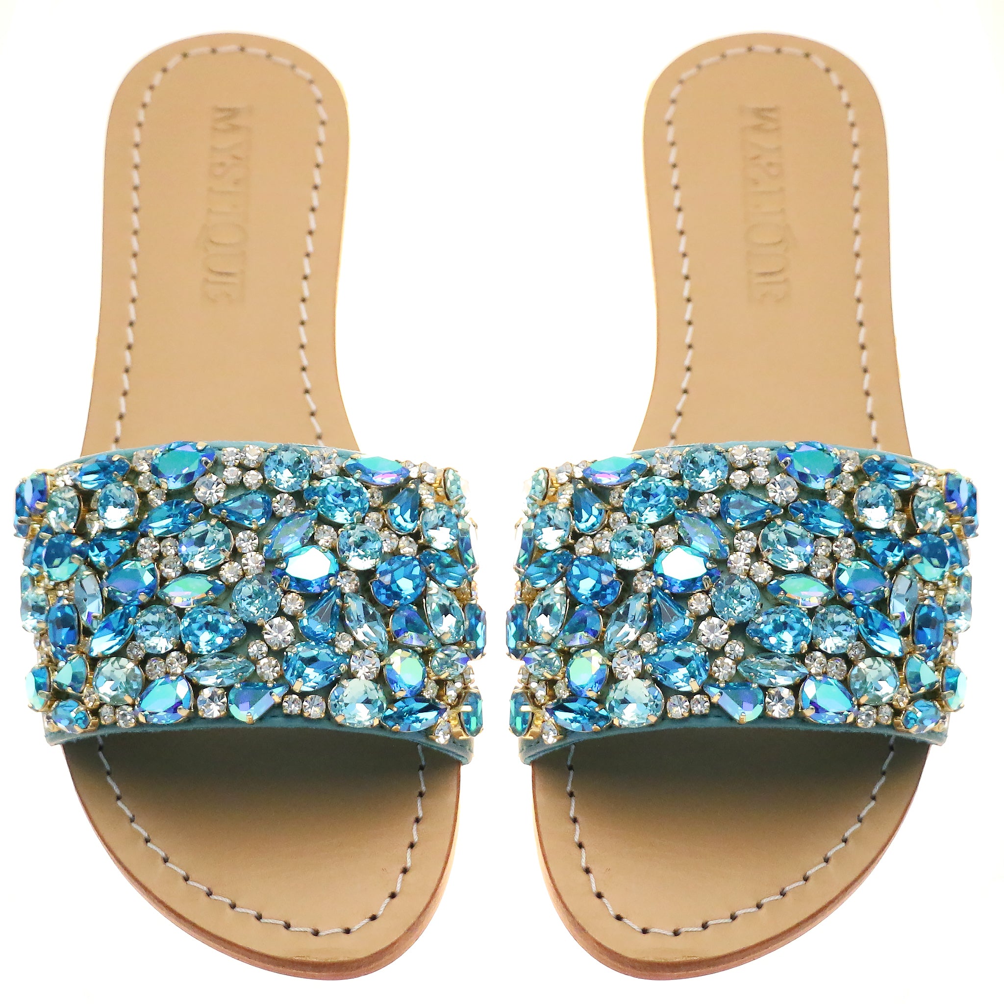 Camino - Women's Turquoise Jeweled Slide Sandals | Mystique Sandals