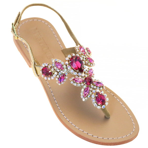 Carmel Women s Pink Embellished Leather Sandals Mystique Sandals
