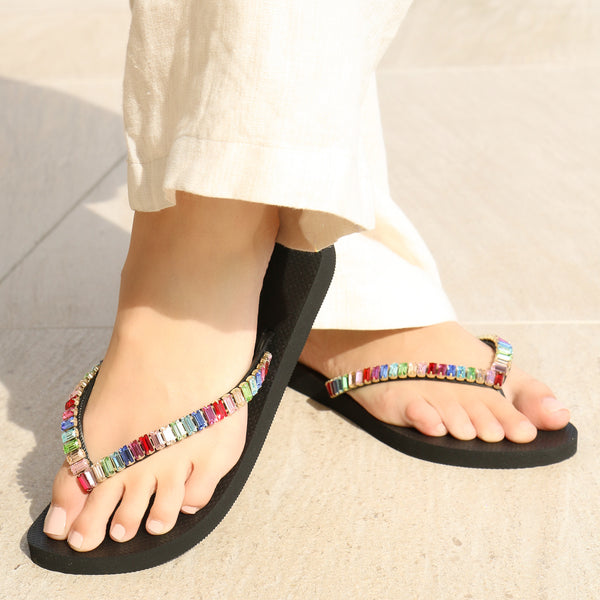Oxnard Flip Flop Black Rainbow