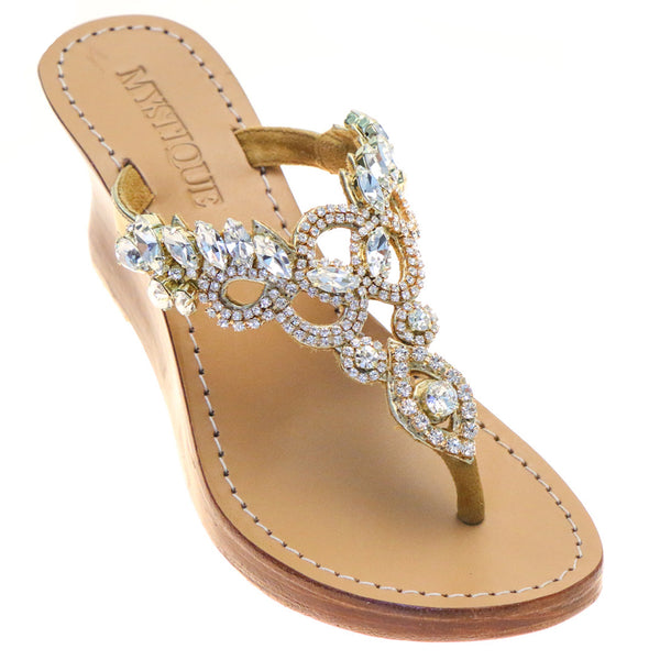 Concord Women s Gold Jeweled Wedge Sandals Mystique Sandals