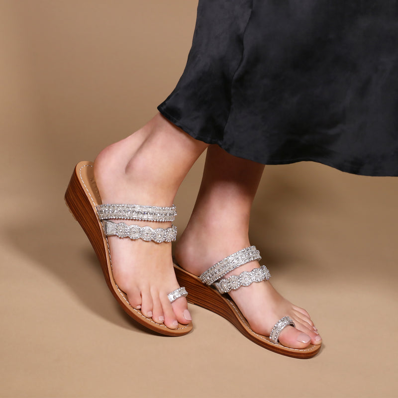 Silver wedge 2025 flip flops