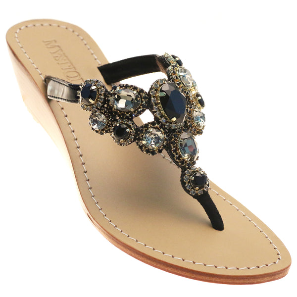 Women's Jeweled & Embellished Wedge Leather Sandals | Mystique Sandals