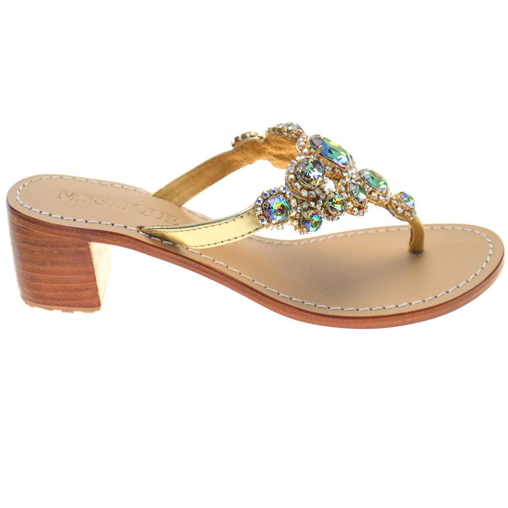 Jackson - Women's Gold Jeweled Heel Sandals | Mystique Sandals