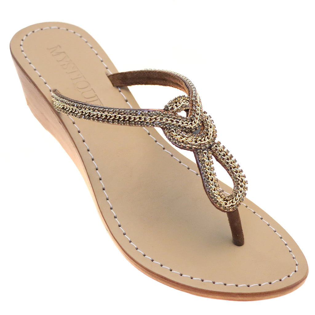 Lima - Women's Bronze Jeweled Wedge Sandals - Mystique Sandals