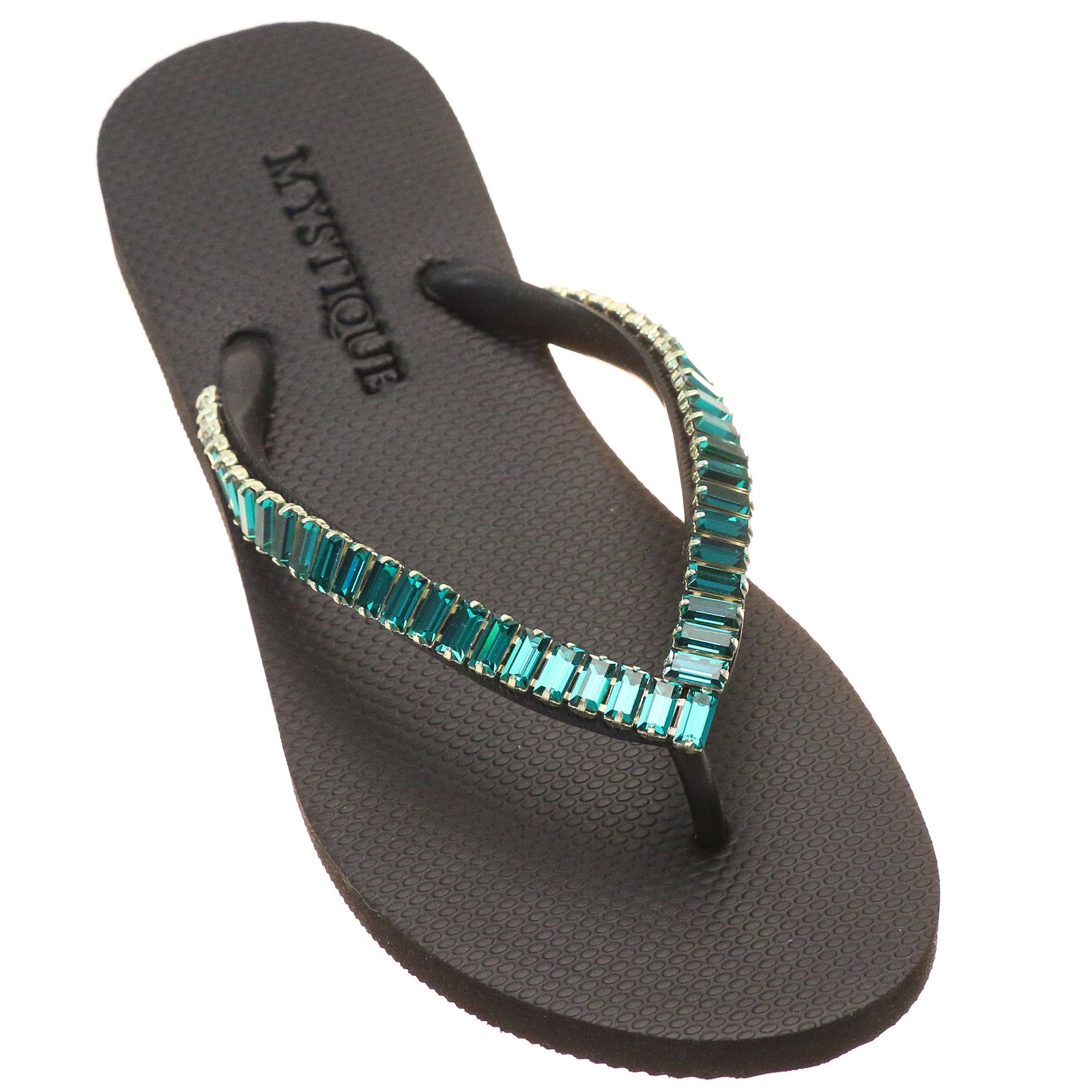 Oxnard Flip Flop Black Green- Women's Jeweled Rubber Flip