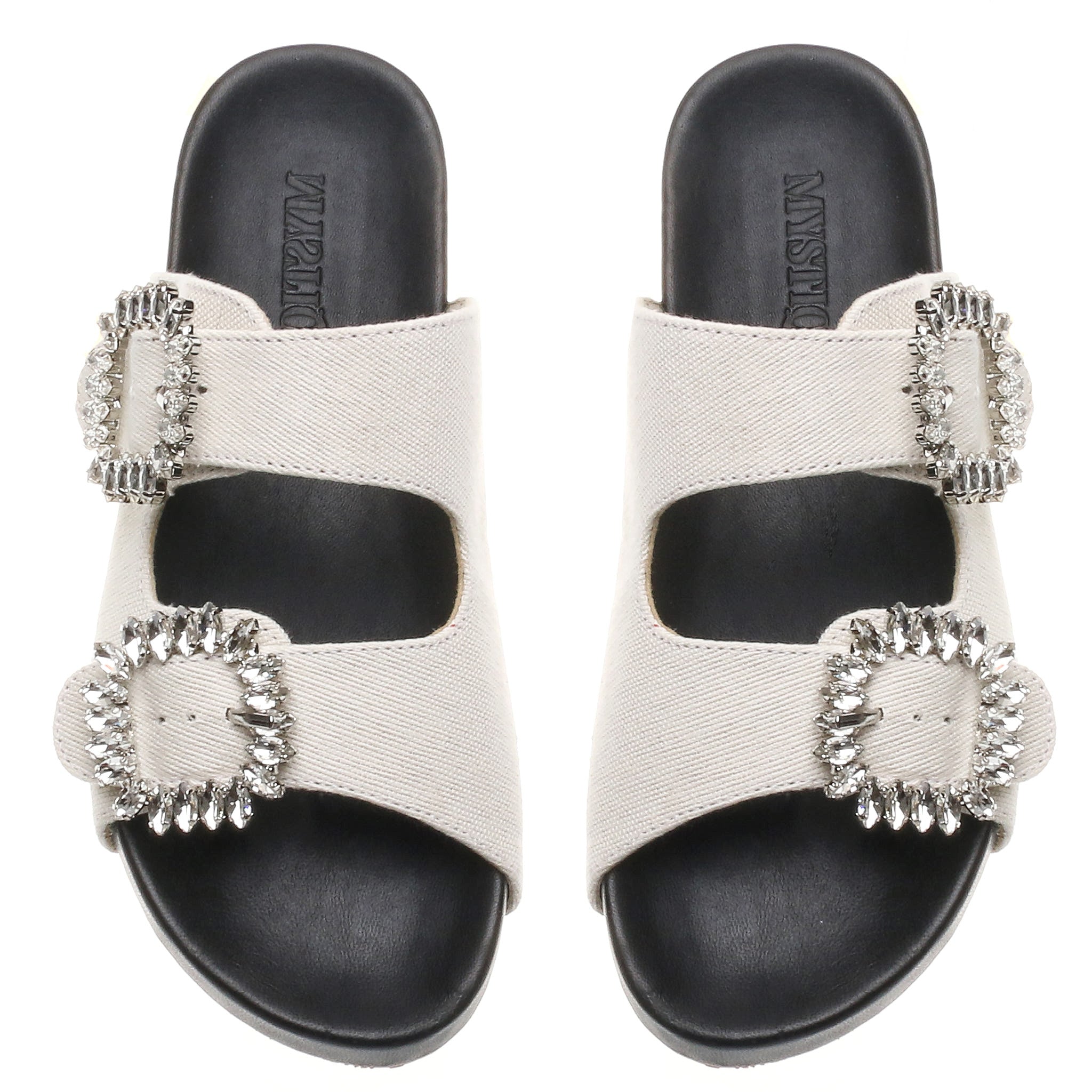 Medina - Women's White Crystal Buckle Slide Sandals | Mystique Sandals