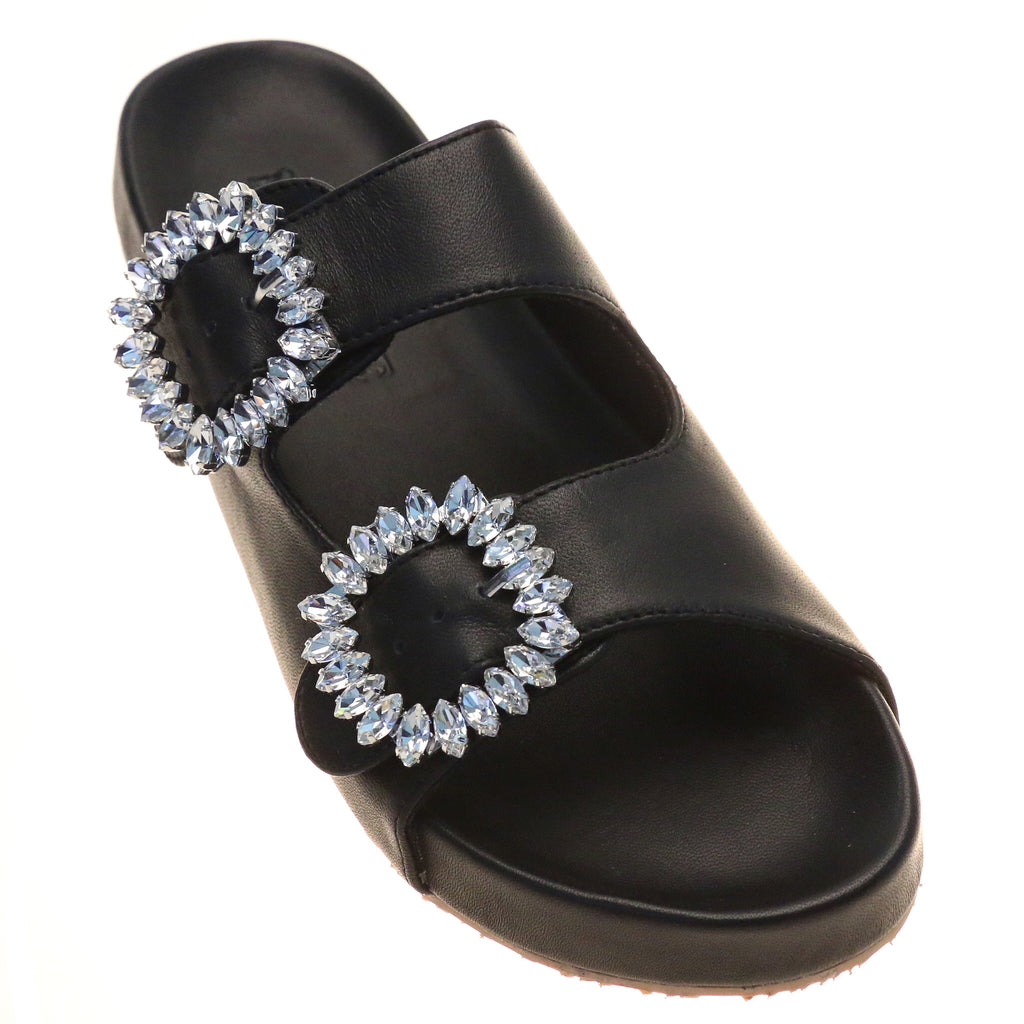 Melbourne - Women's Black Diamonte Slide Sandals | Mystique Sandals