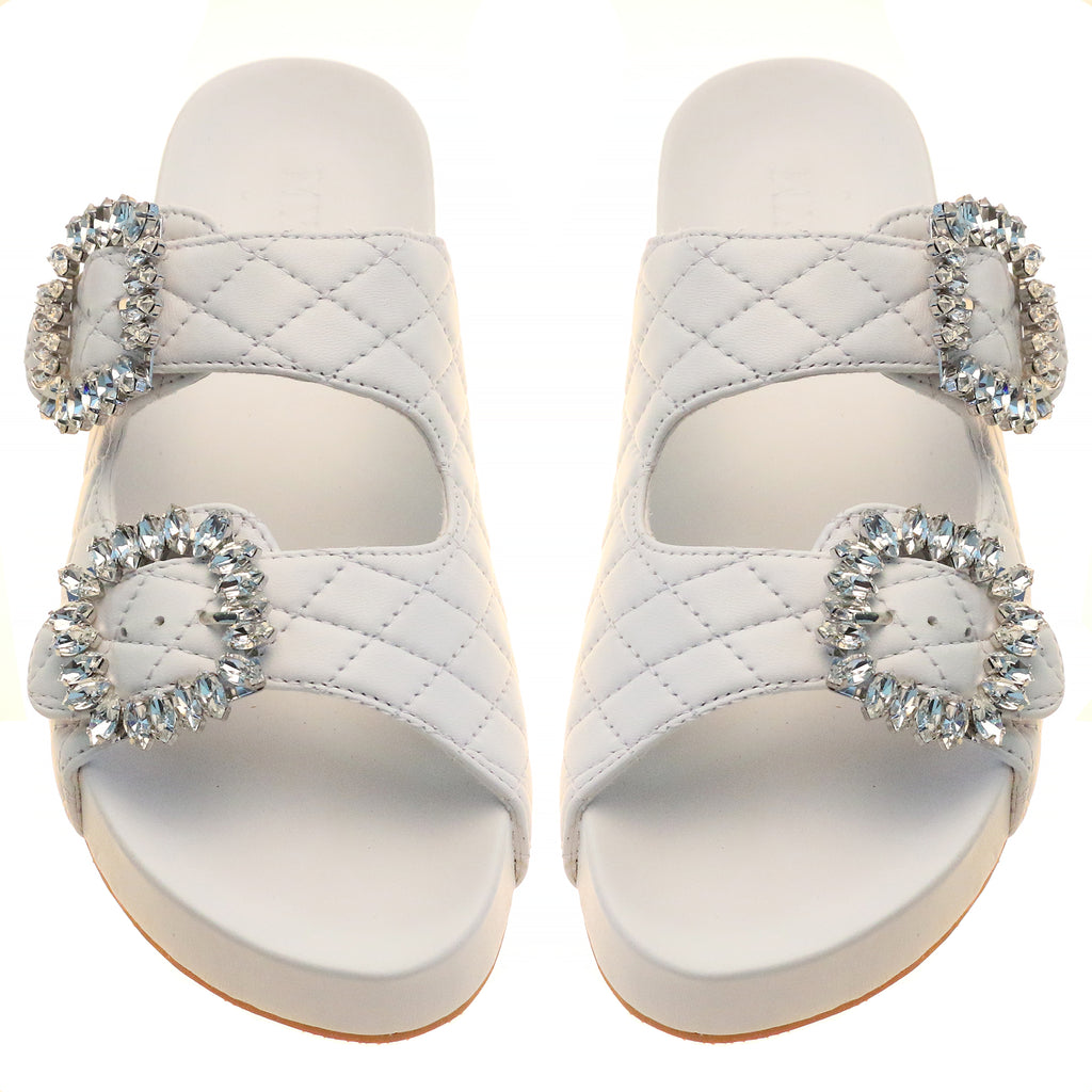 Mesa - Women's White Gemstone Buckle Padded Sandals | Mystique Sandals