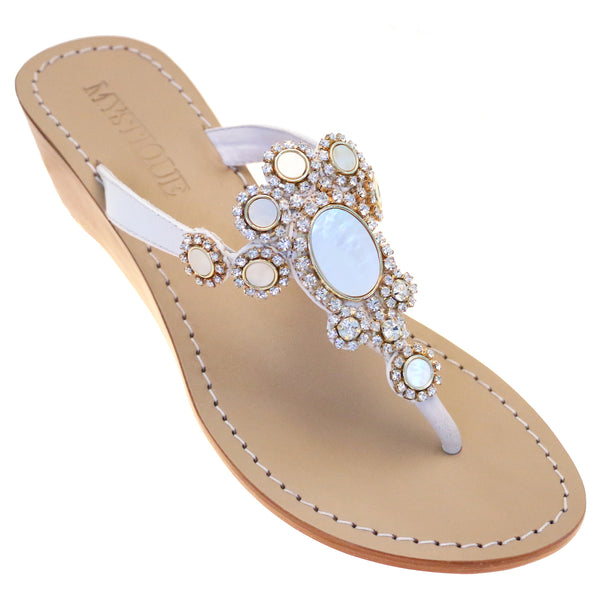 Women's Flat Leather Sandals with Shells & Stones | Mystique Sandals