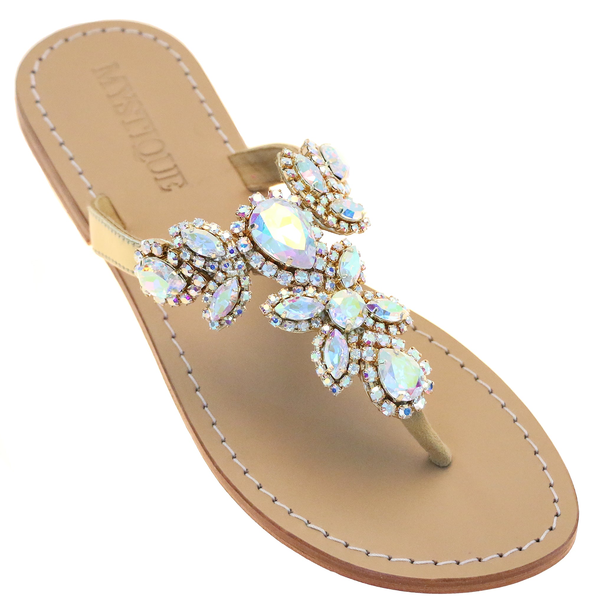 Nicaragua - Women's Gold Jeweled Crystal Sandals | Mystique Sandals