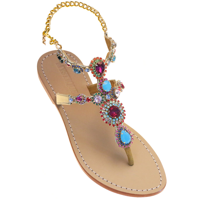Palermo-Women's Multi-Colored Leather Jeweled Sandals|Mystique Sandals
