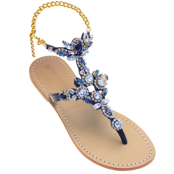 Navy jeweled sandals top
