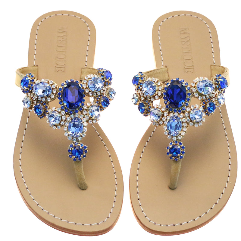 Flat sandals in blue velvet - Cuccurullo - Manecapri