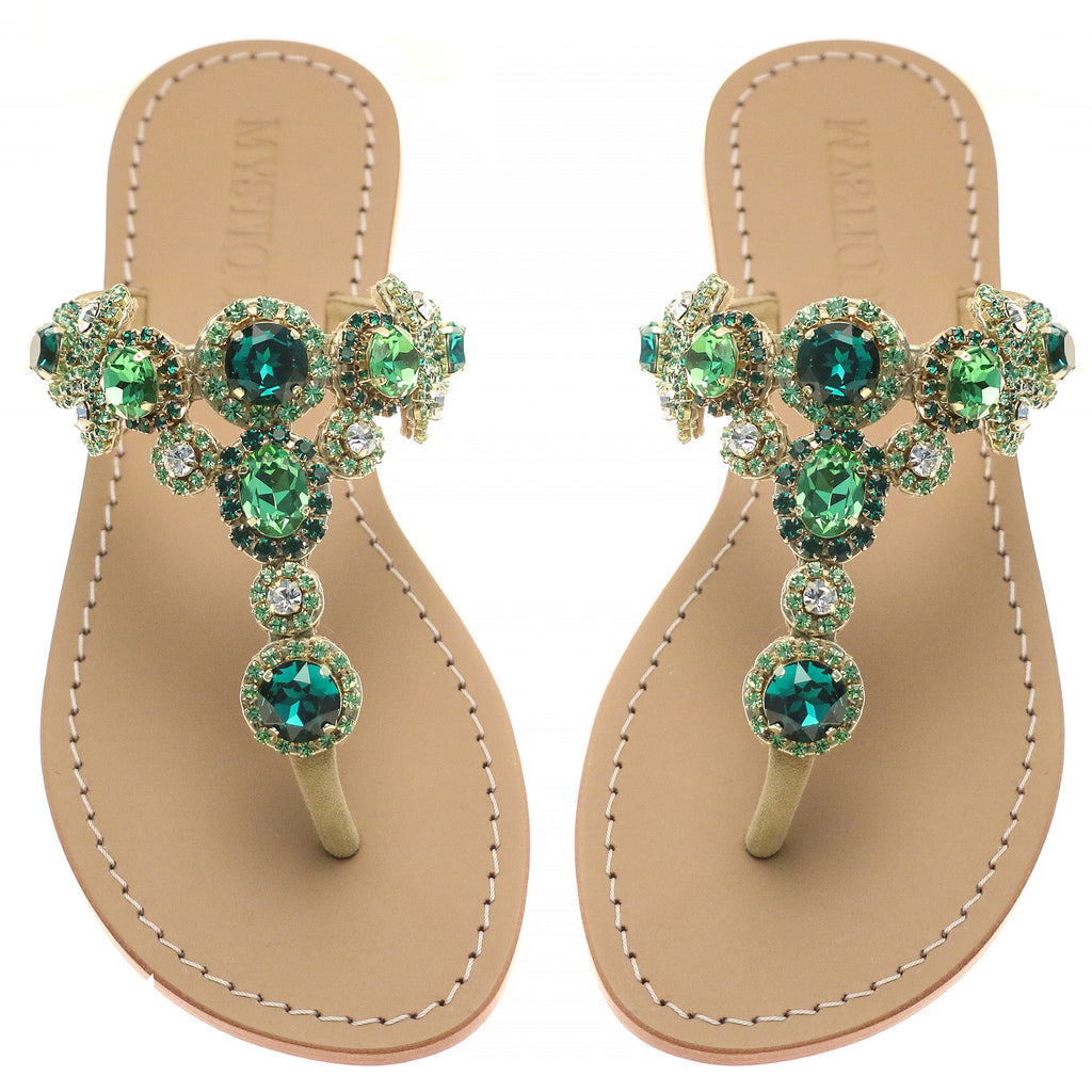 San Dimas -Women's Blue Leather Jeweled Sandals | Mystique Sandals