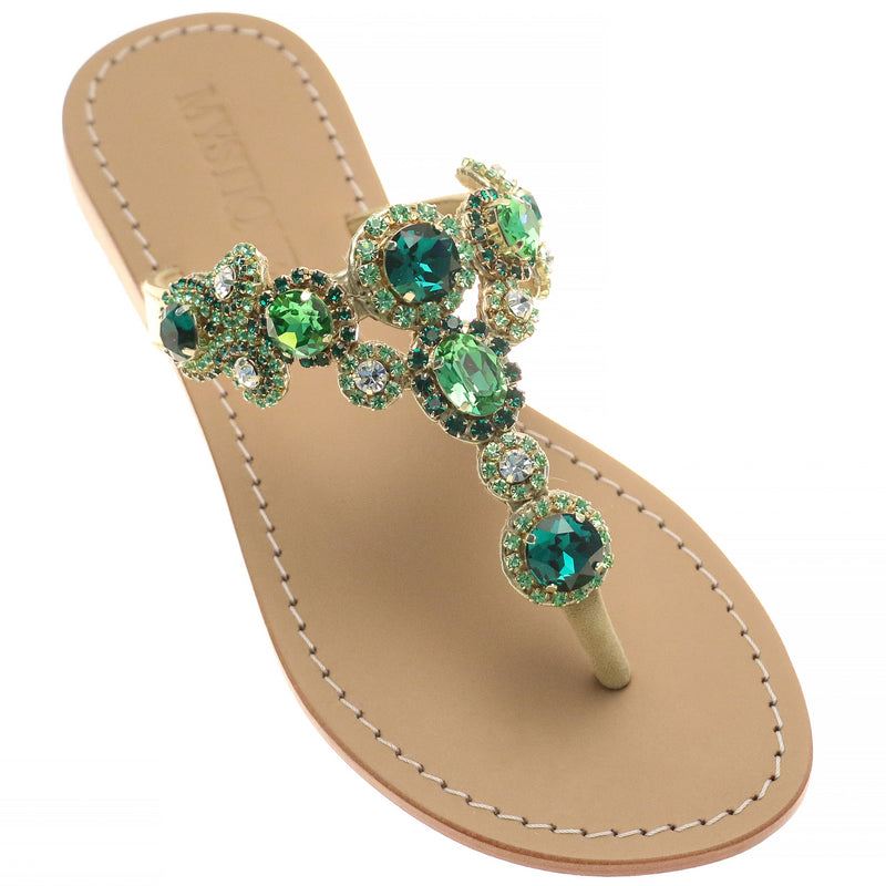 San Dimas -Women's Blue Leather Jeweled Sandals | Mystique Sandals