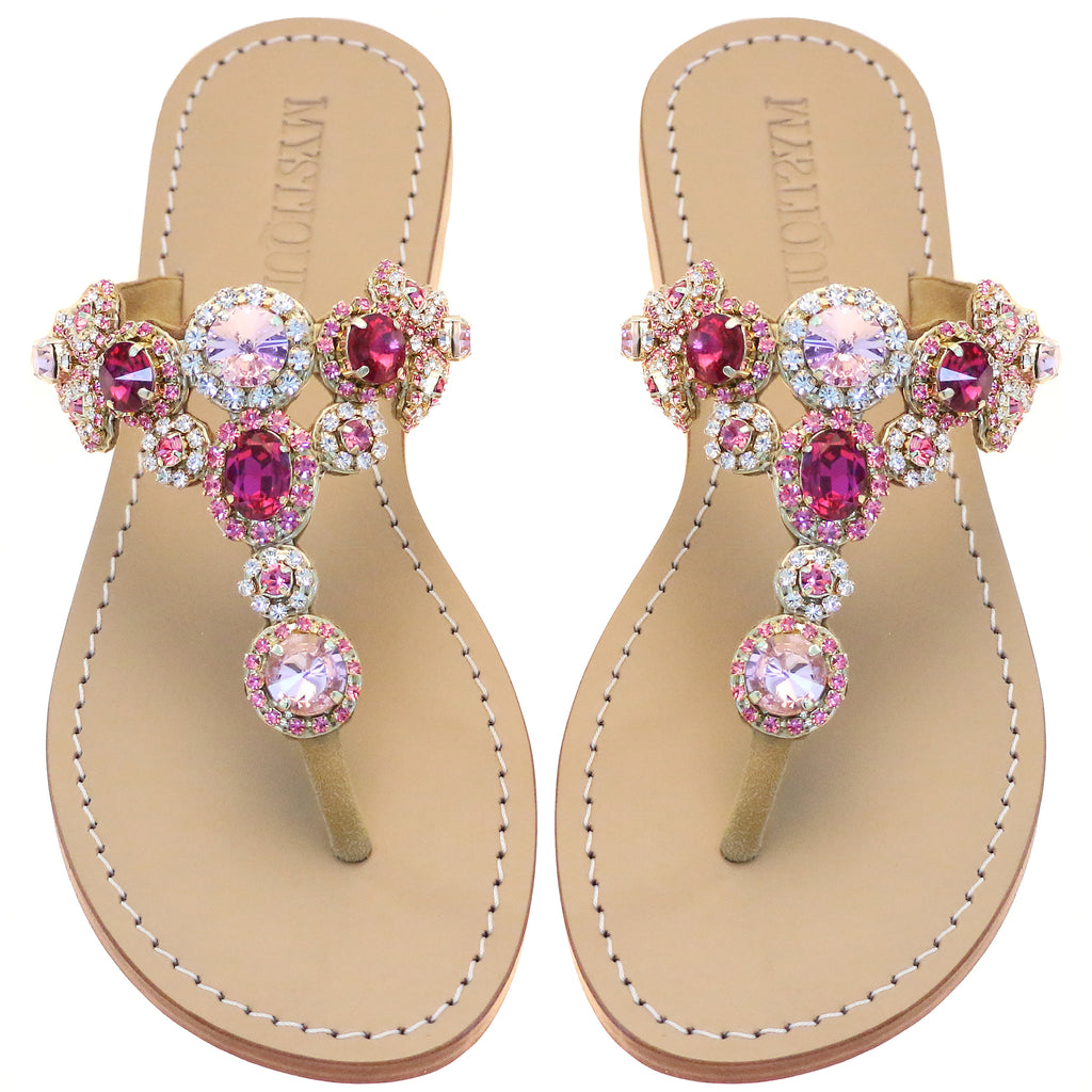 San Diego - Women's Pink Leather Jeweled Sandals | Mystique Sandals