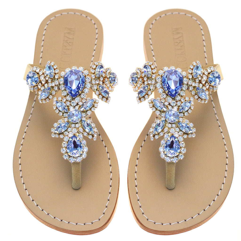 Toledo - Women's Sapphire Leather Jeweled Sandals | Mystique Sandals