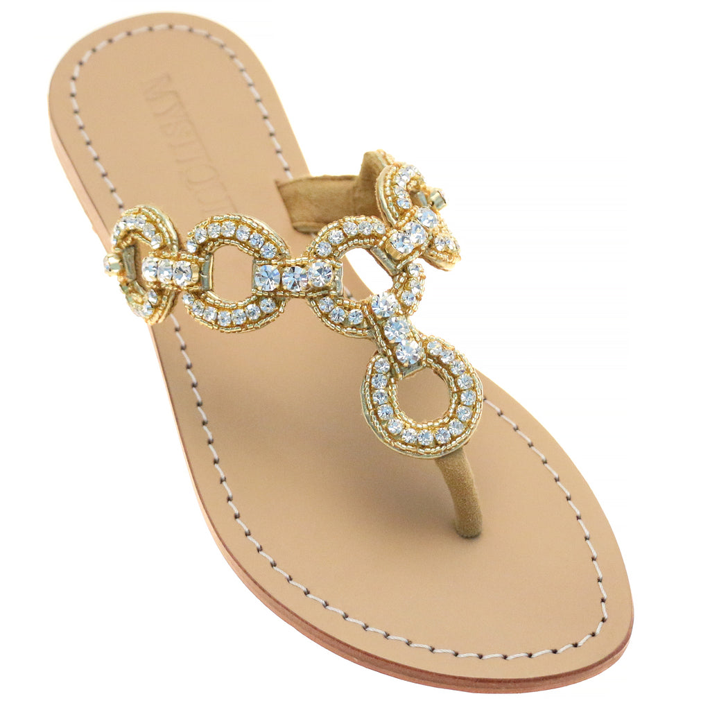 Virginia - Women's Gold Jeweled Bridal Sandals | Mystique Sandals